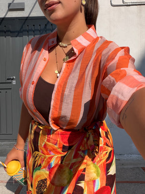 Camicia righe semi velata arancio