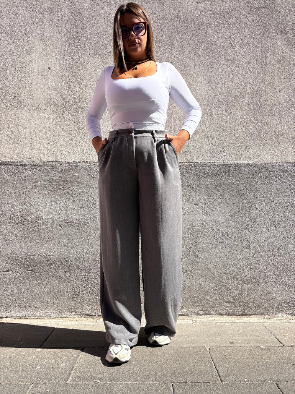 Pantalone Palazzo doppio elastico grigio