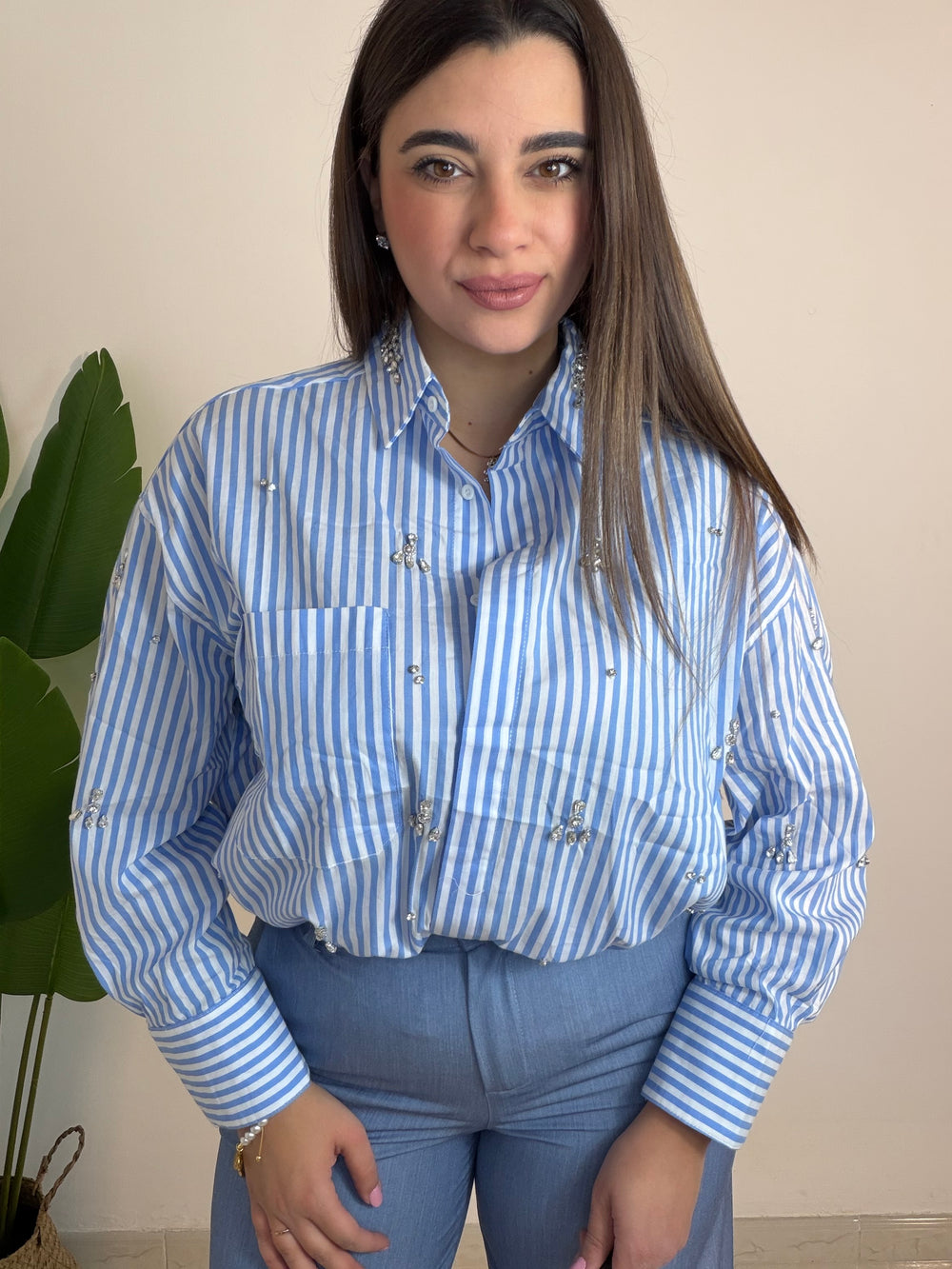 Camicia righe azzurra e bianca