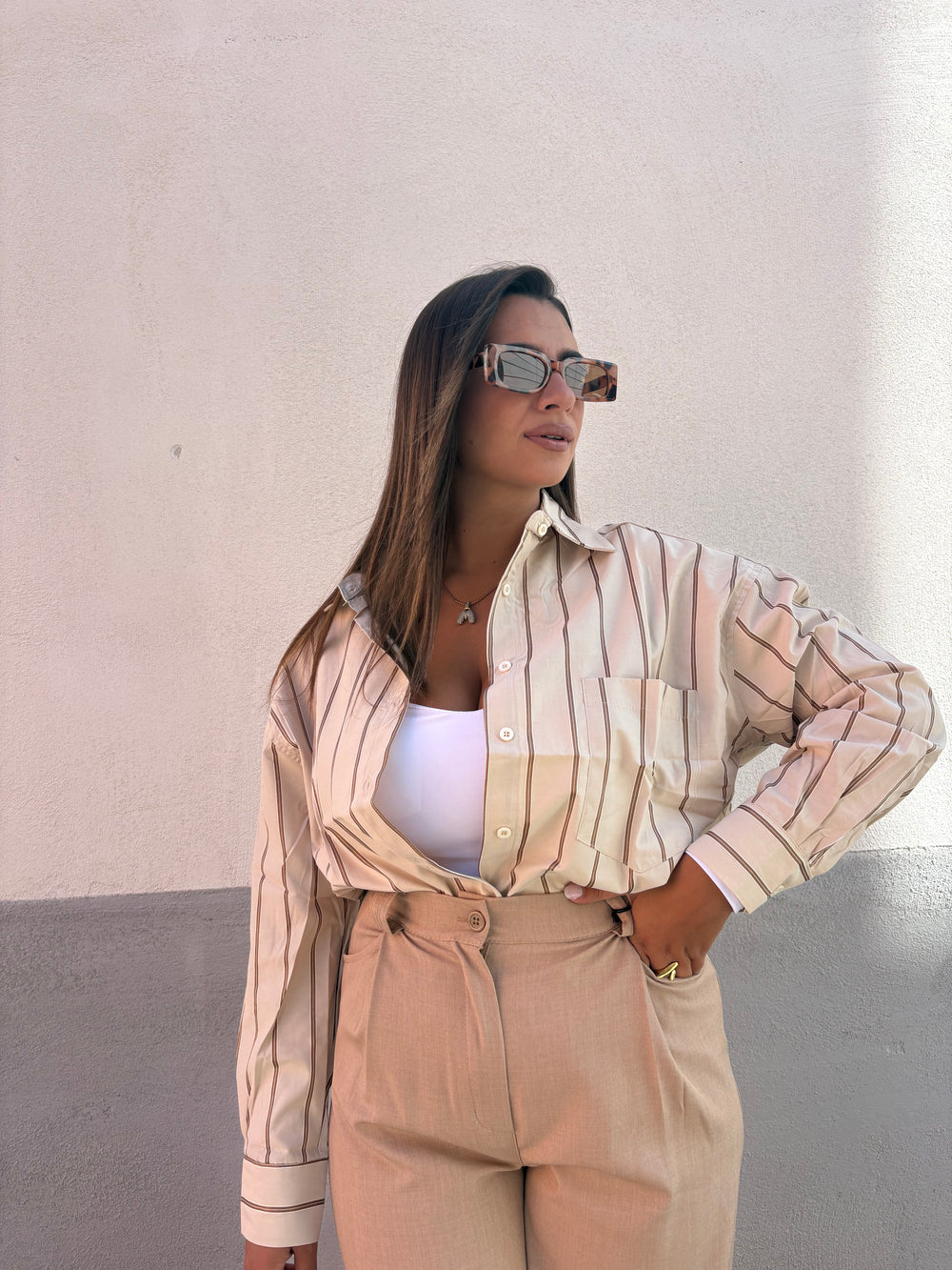 Camicia Righe Beige