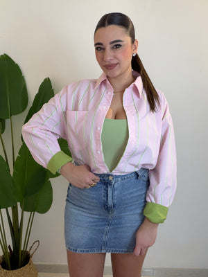 Camicia righe rosa e verde
