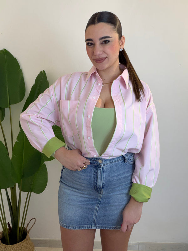 Camicia righe rosa e verde