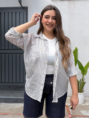 Camicia righe panna e marrone
