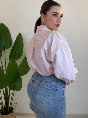 Camicia righe rosa e verde