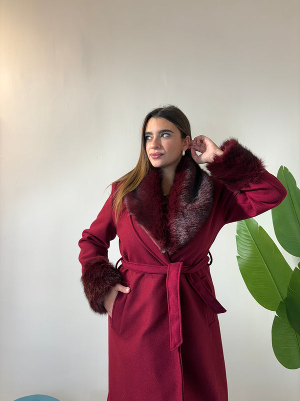 Cappotto Bordeaux Pelliccia