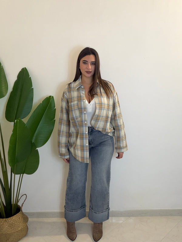 Camicia London Beige e azzurra