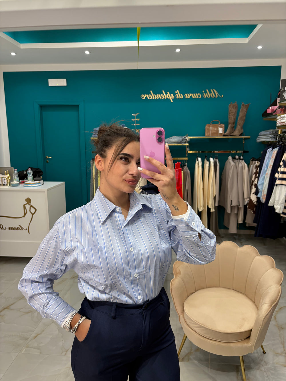 Camicia Righe Azzurra
