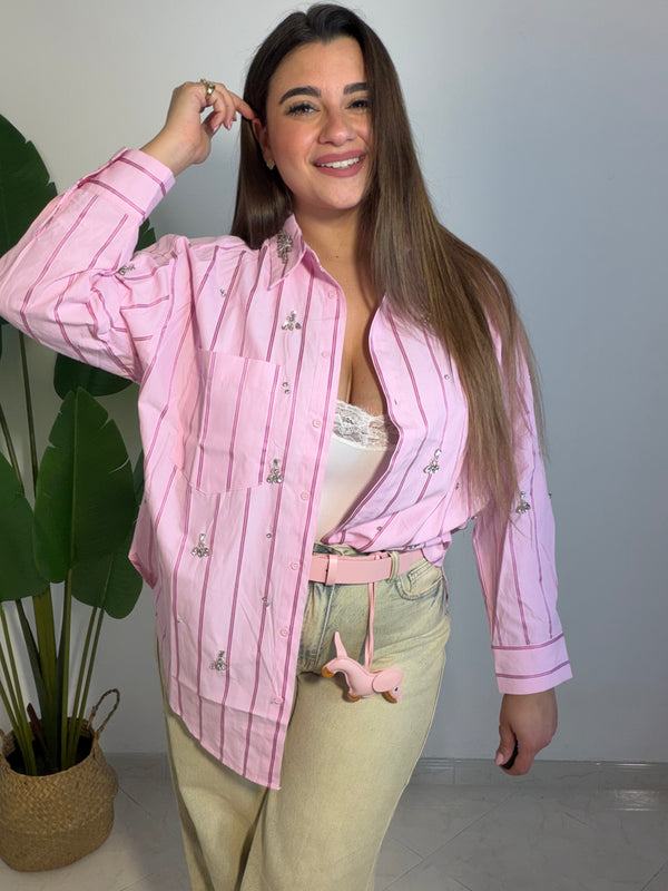 Camicia righe rosa e fucsia