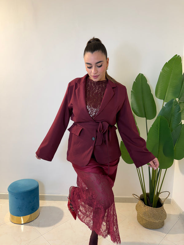 Longuette Raso e Pizzo Bordeaux