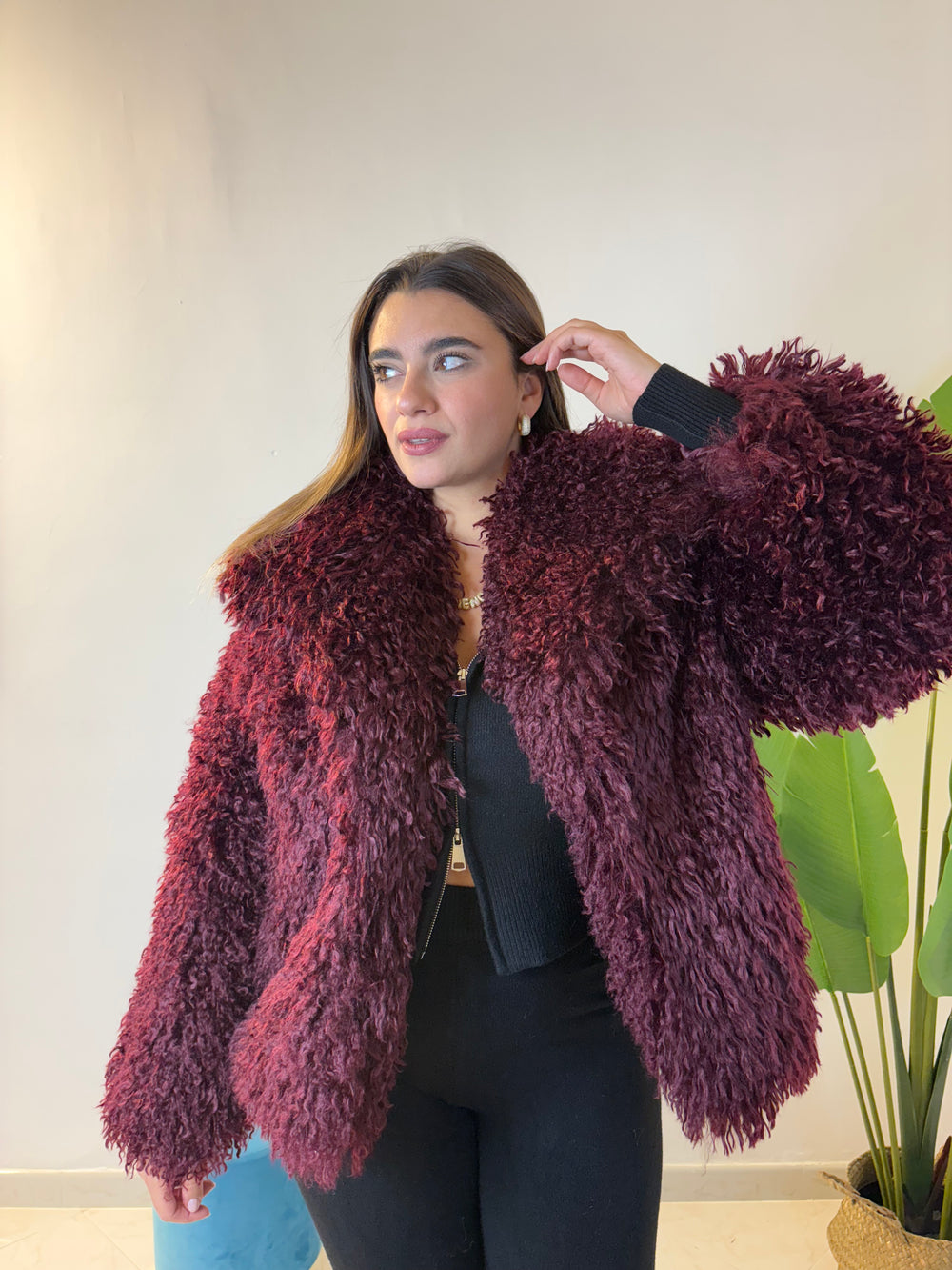 Pelliccia Teddy Bordeaux