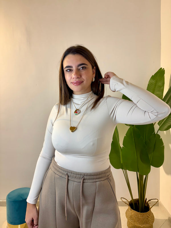 Maglia Lycra Beige mezzo collo