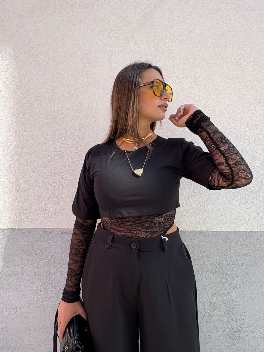 T-shirt pizzo nera