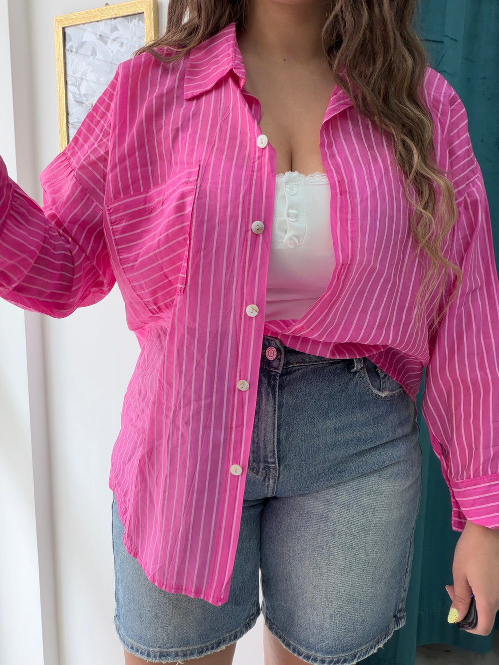 Camicia fucsia righe