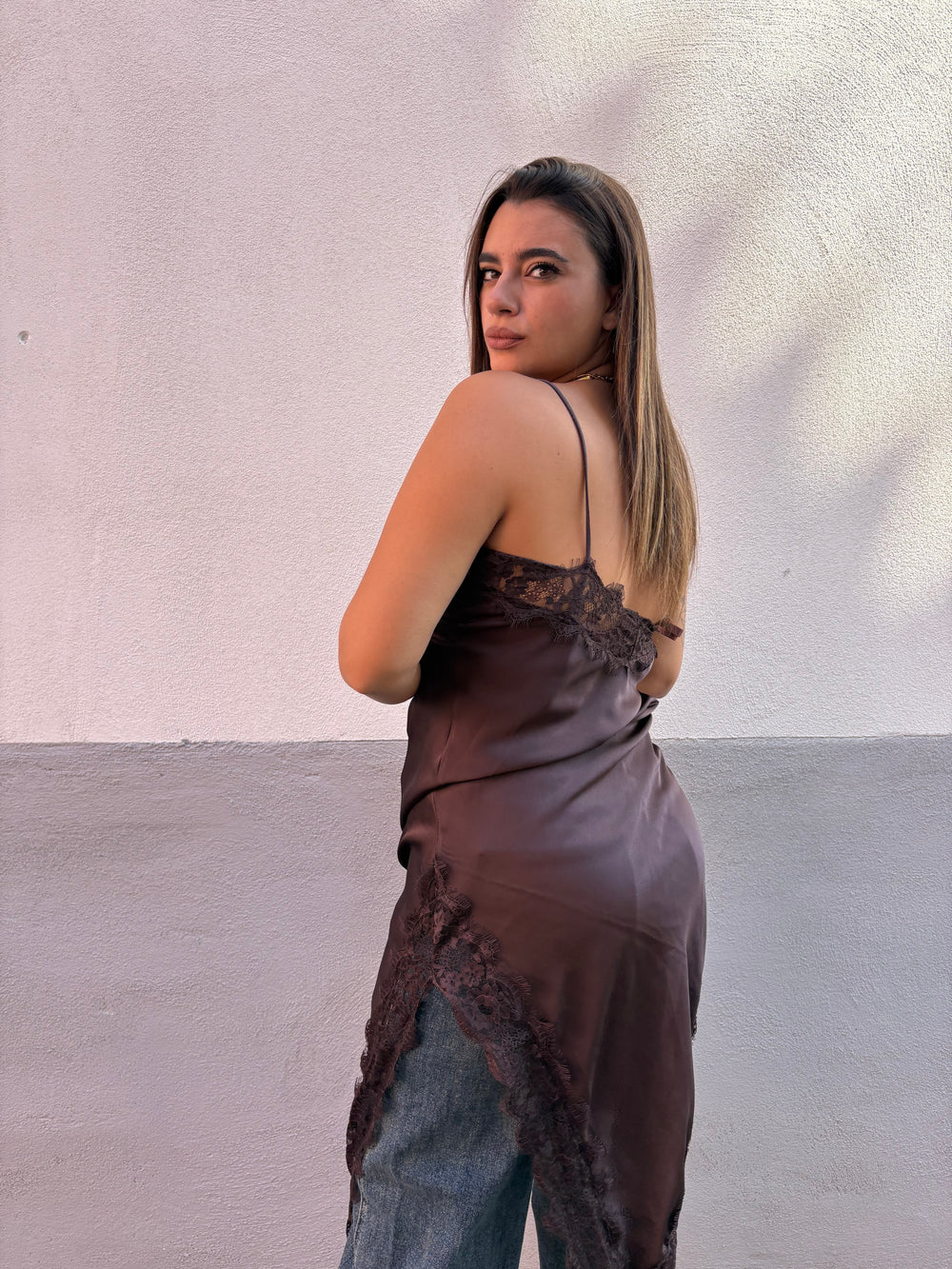 Canotta Satin Marrone
