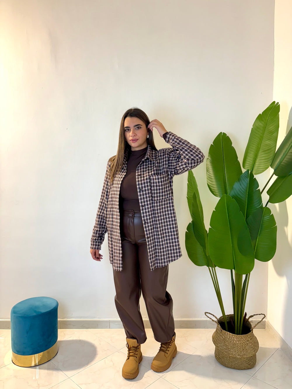 Camicione marrone e bordeaux