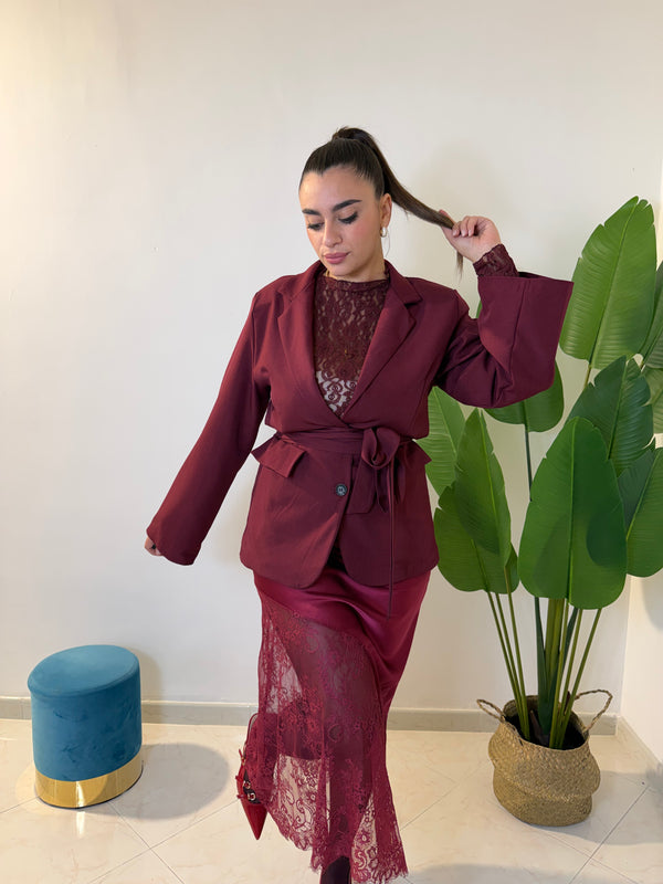 Longuette Raso e Pizzo Bordeaux