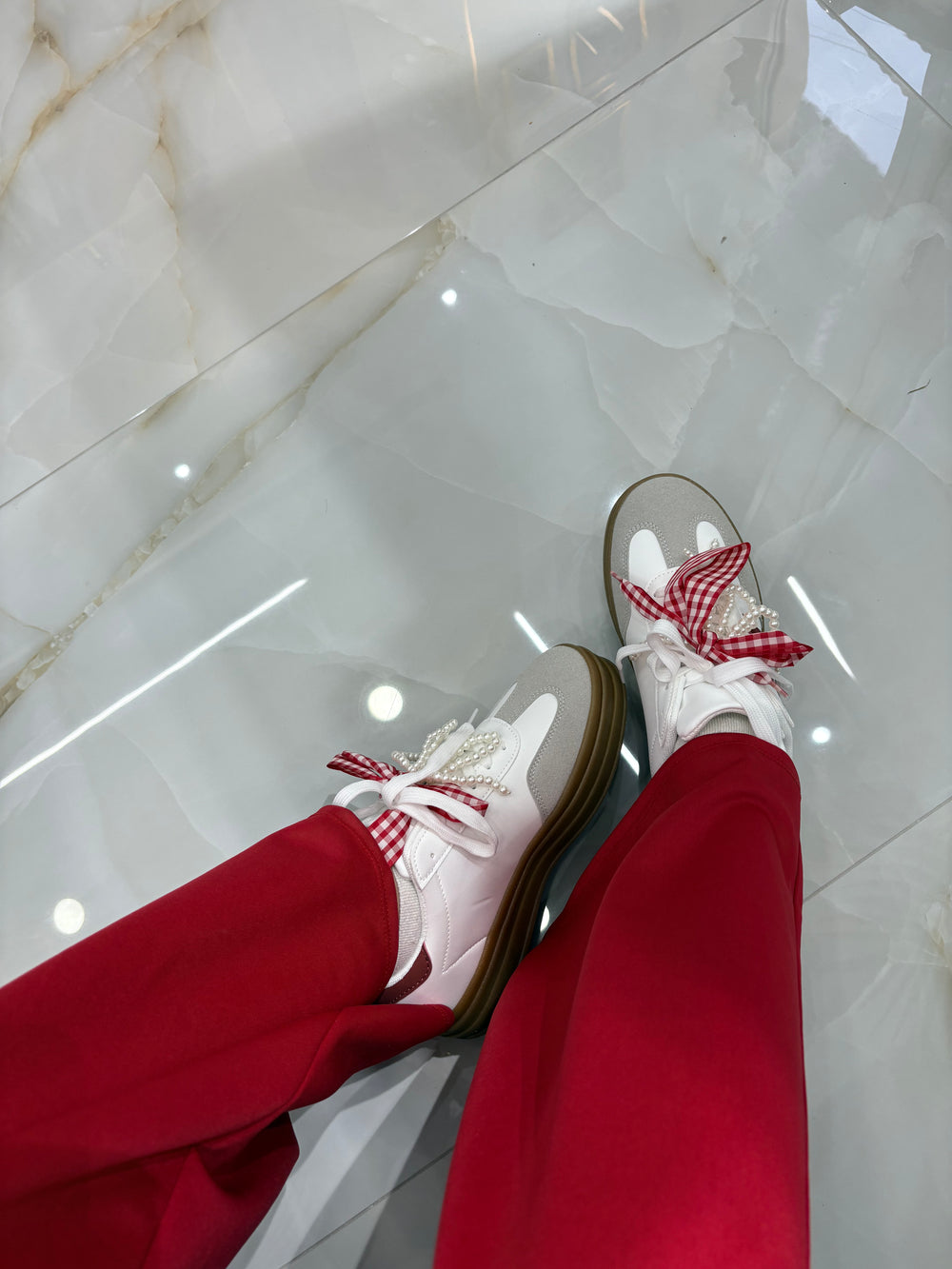 Scarpe Fiocco e Perle Rosse