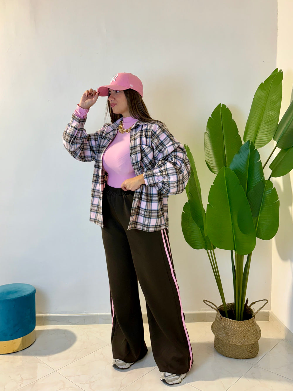 Camicione flanella rosa e marrone