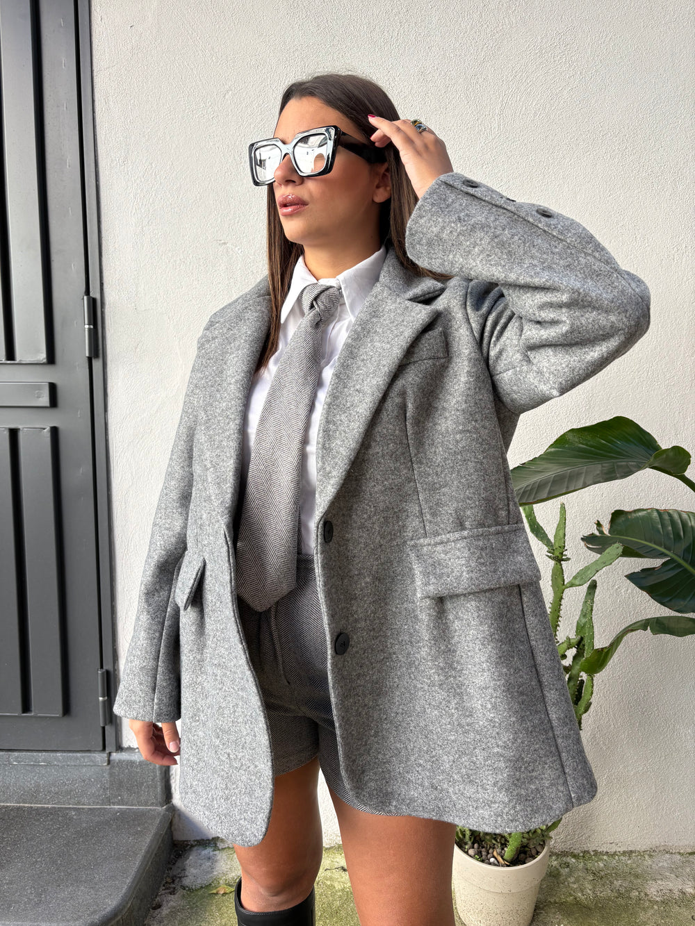 Giacca Cappotto Over Grigia