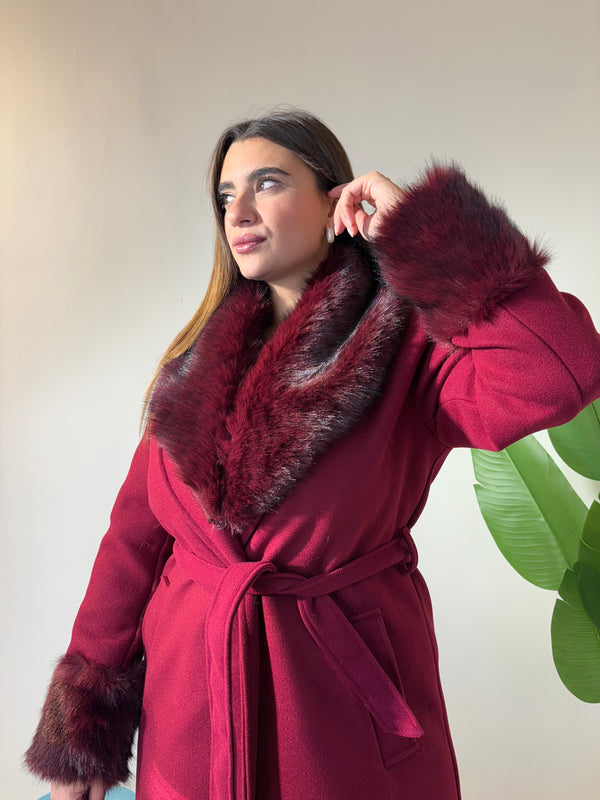 Cappotto Bordeaux Pelliccia