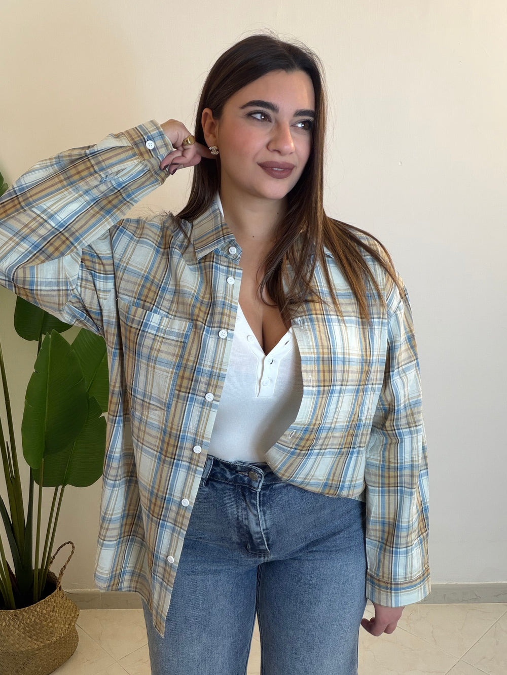Camicia London Beige e azzurra