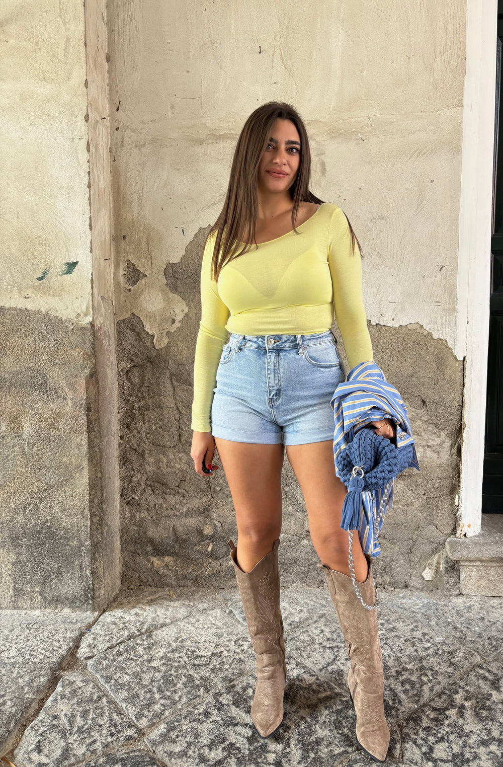 Camicia righe azzurra e gialla
