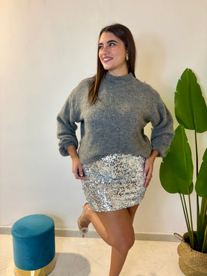 Mini Gonna Paillettes Argento