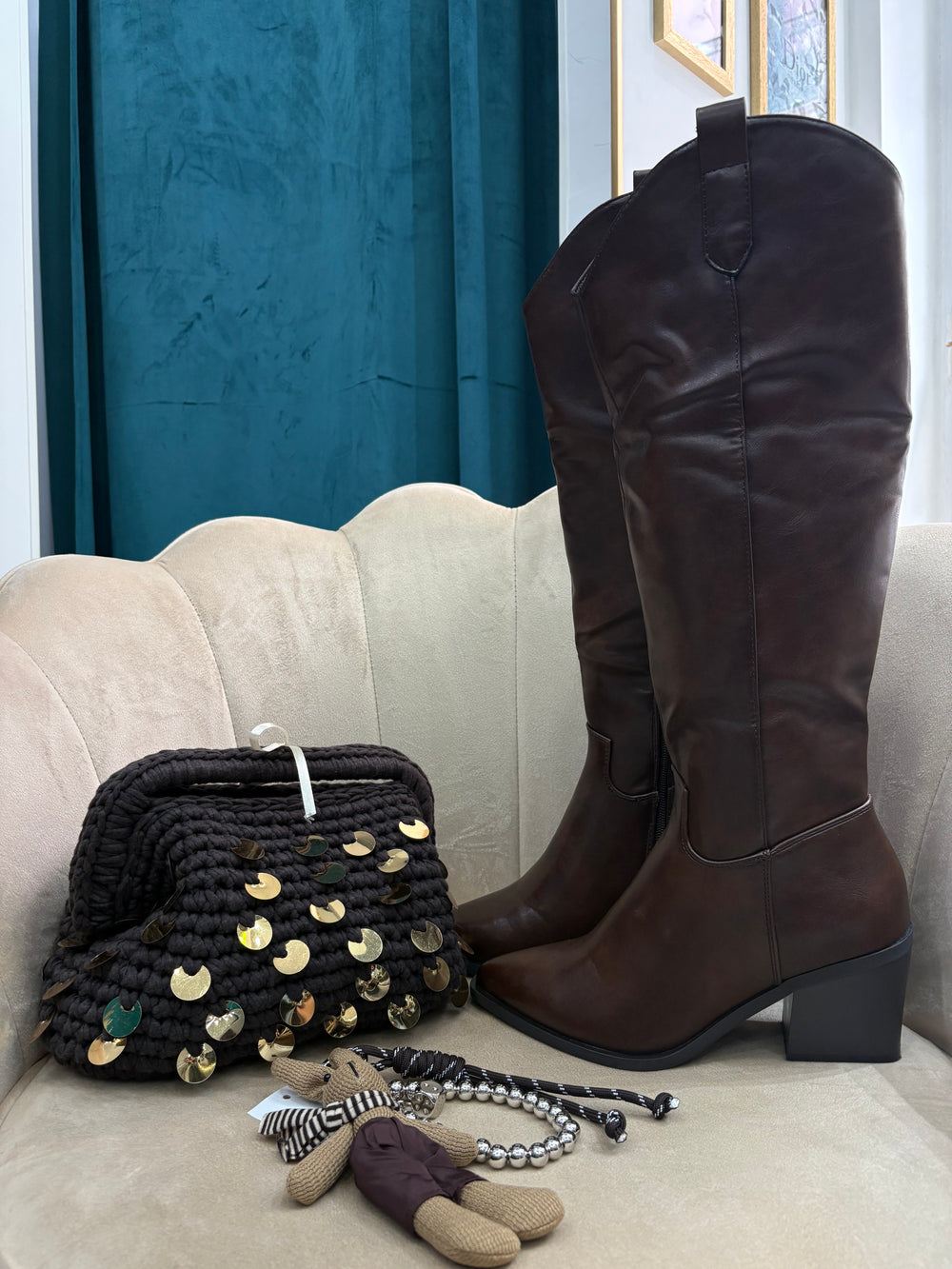 Clutch Paillettes Marrone e oro