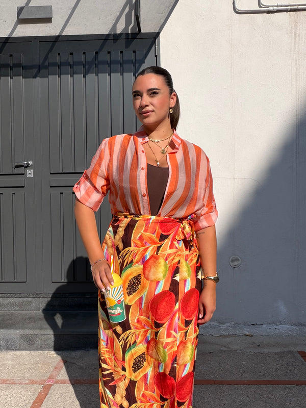 Camicia righe semi velata arancio