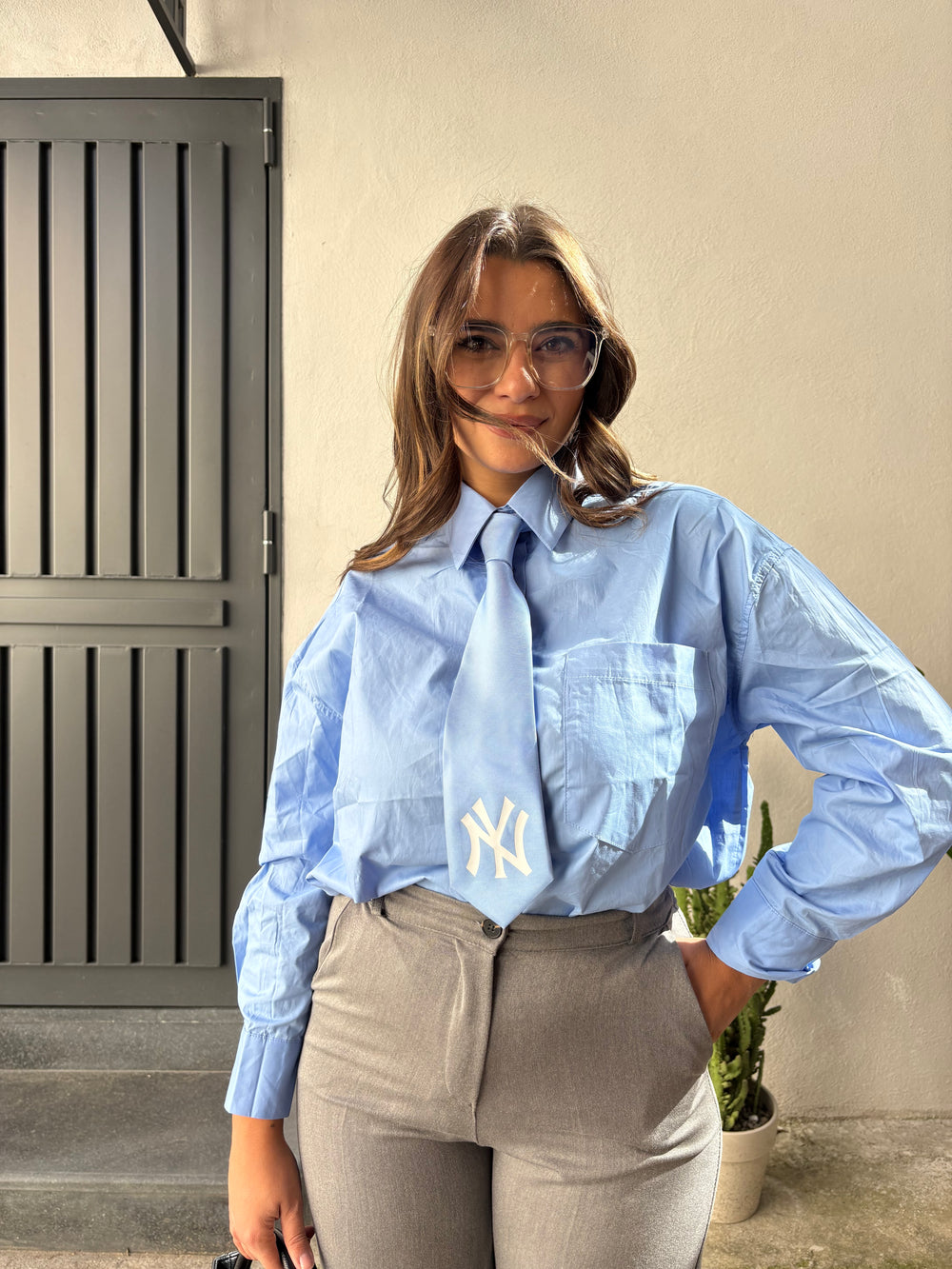 Camicia Cotone Azzurra Over