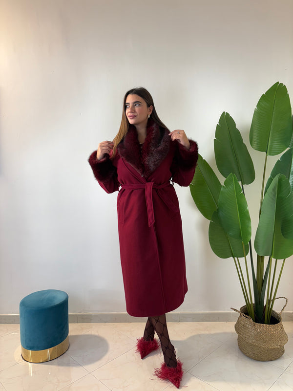 Cappotto Bordeaux Pelliccia