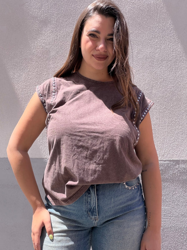 Maglia borchie marrone