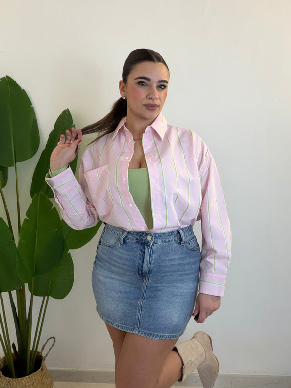 Camicia righe rosa e verde