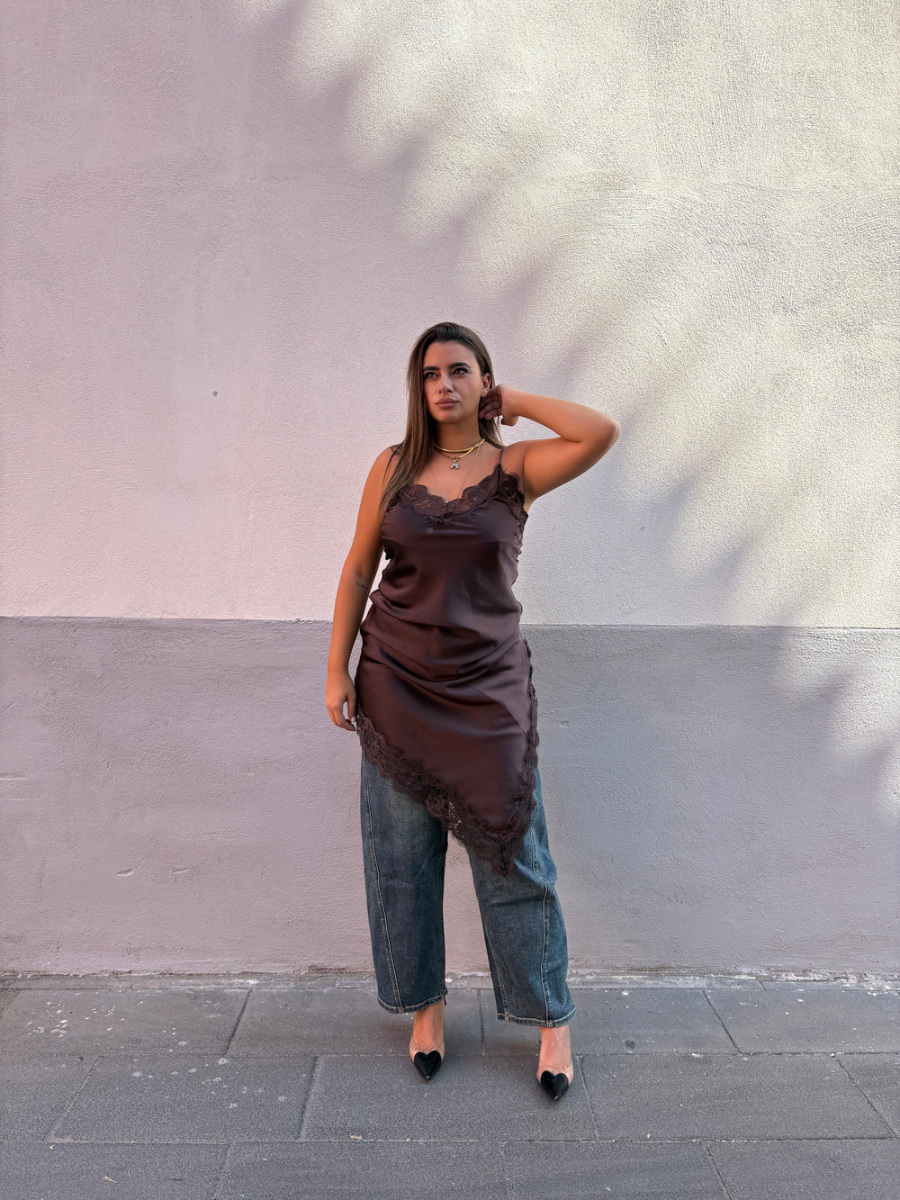 Canotta Satin Marrone