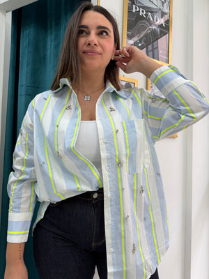 Camicia righe blu e lime