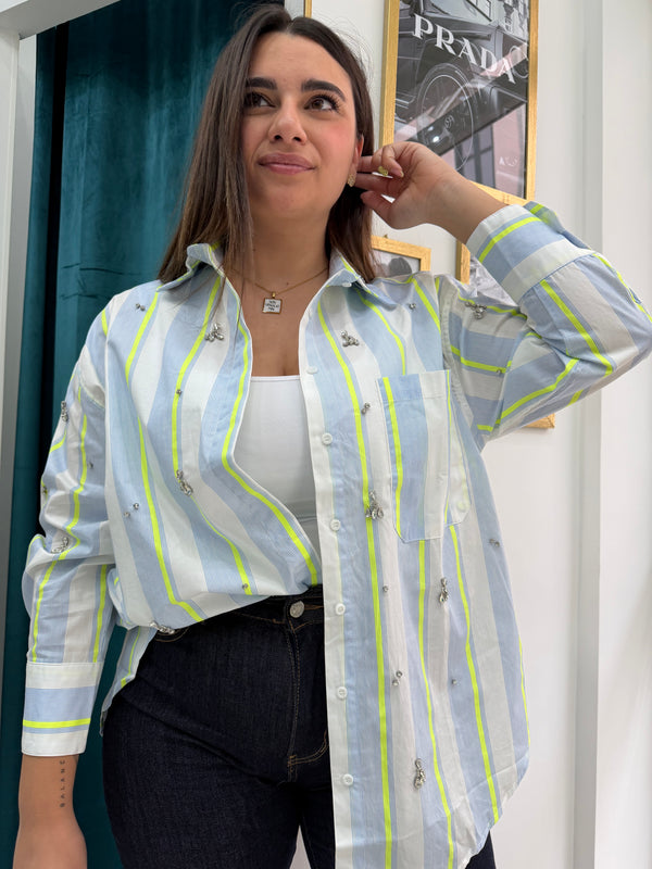 Camicia righe blu e lime