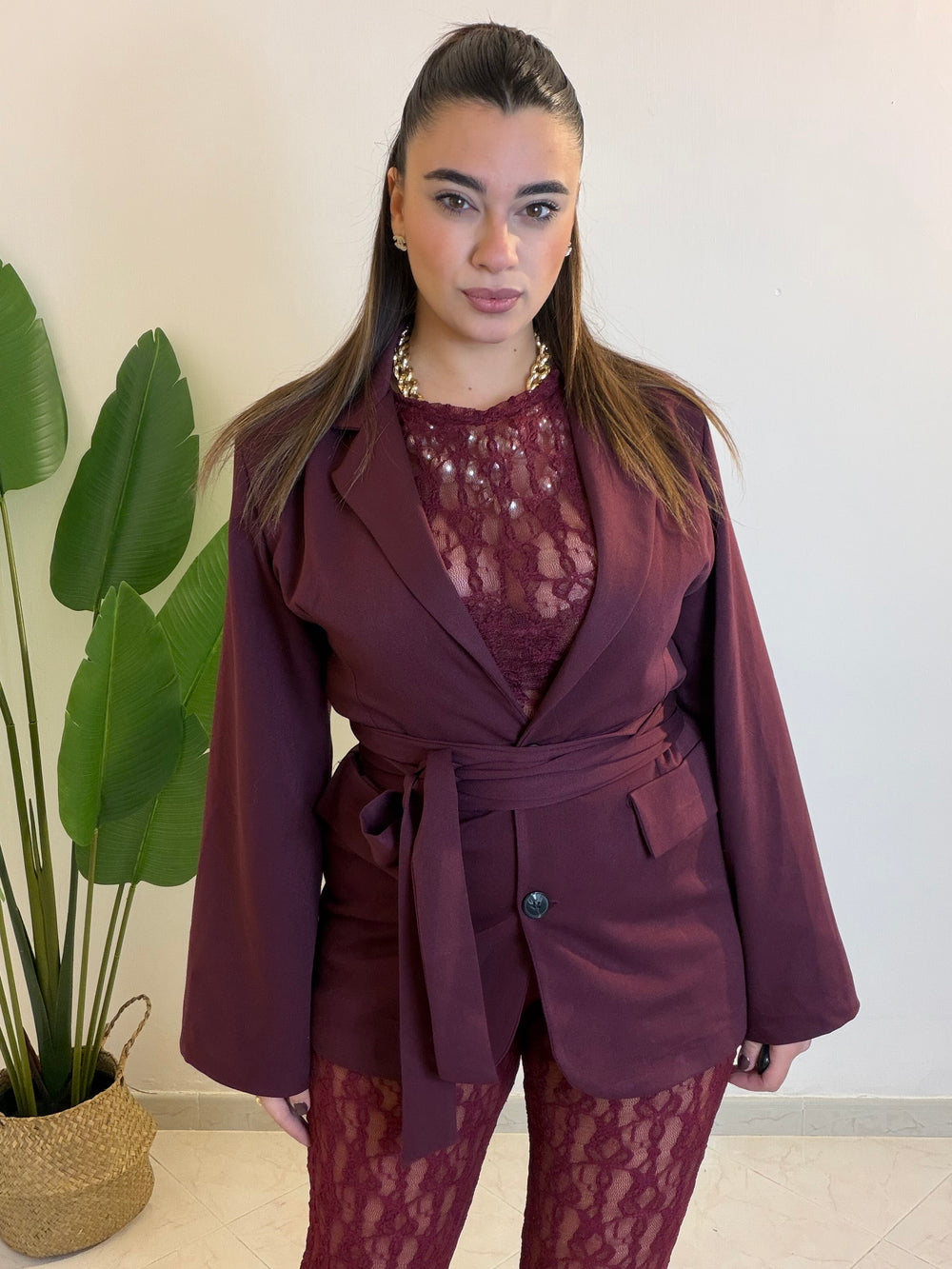 Giacca cintura Bordeaux