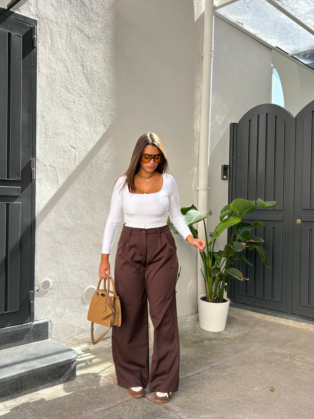 Pantalone Palazzo doppio elastico marrone