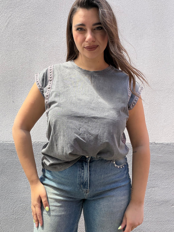 Maglia borchie grigia