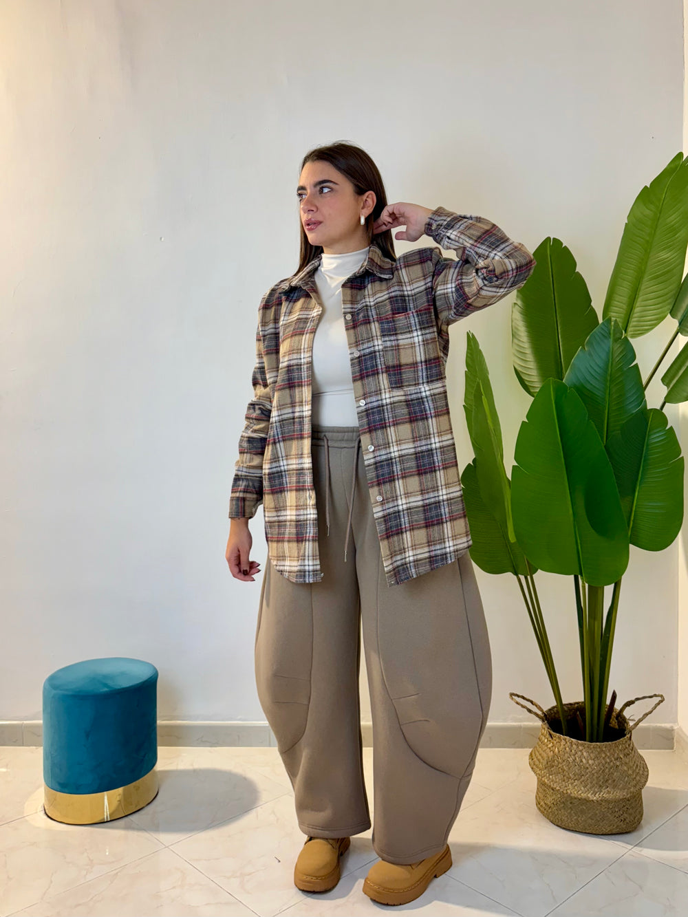 Camicione beige e bordeaux