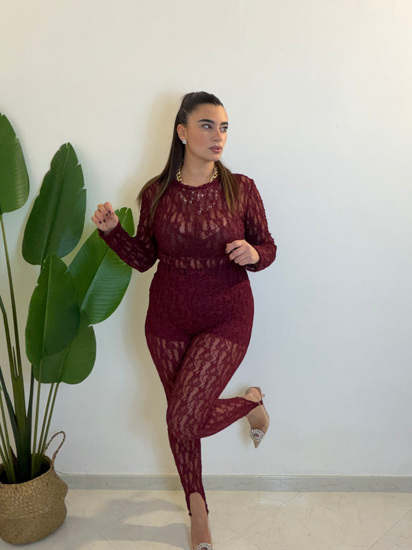 Leggins Ricami Bordeaux