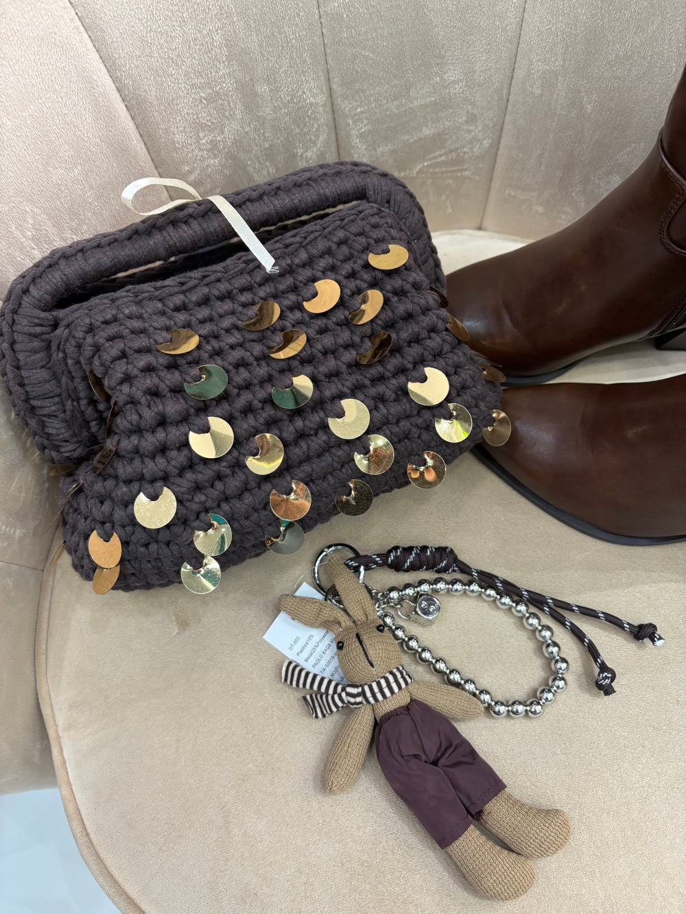 Clutch Paillettes Marrone e oro