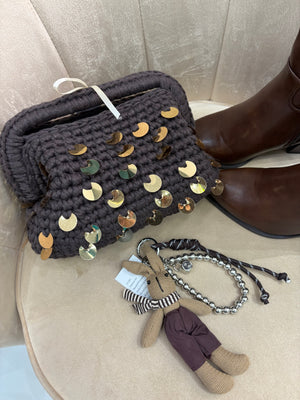 Clutch Paillettes Marrone e oro