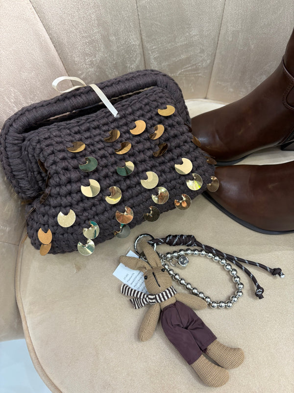 Clutch Paillettes Marrone e oro