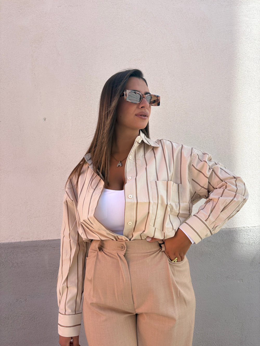 Camicia Righe Beige