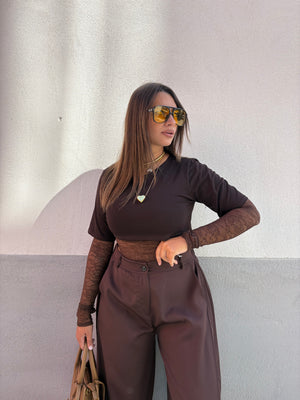 T-shirt pizzo marrone