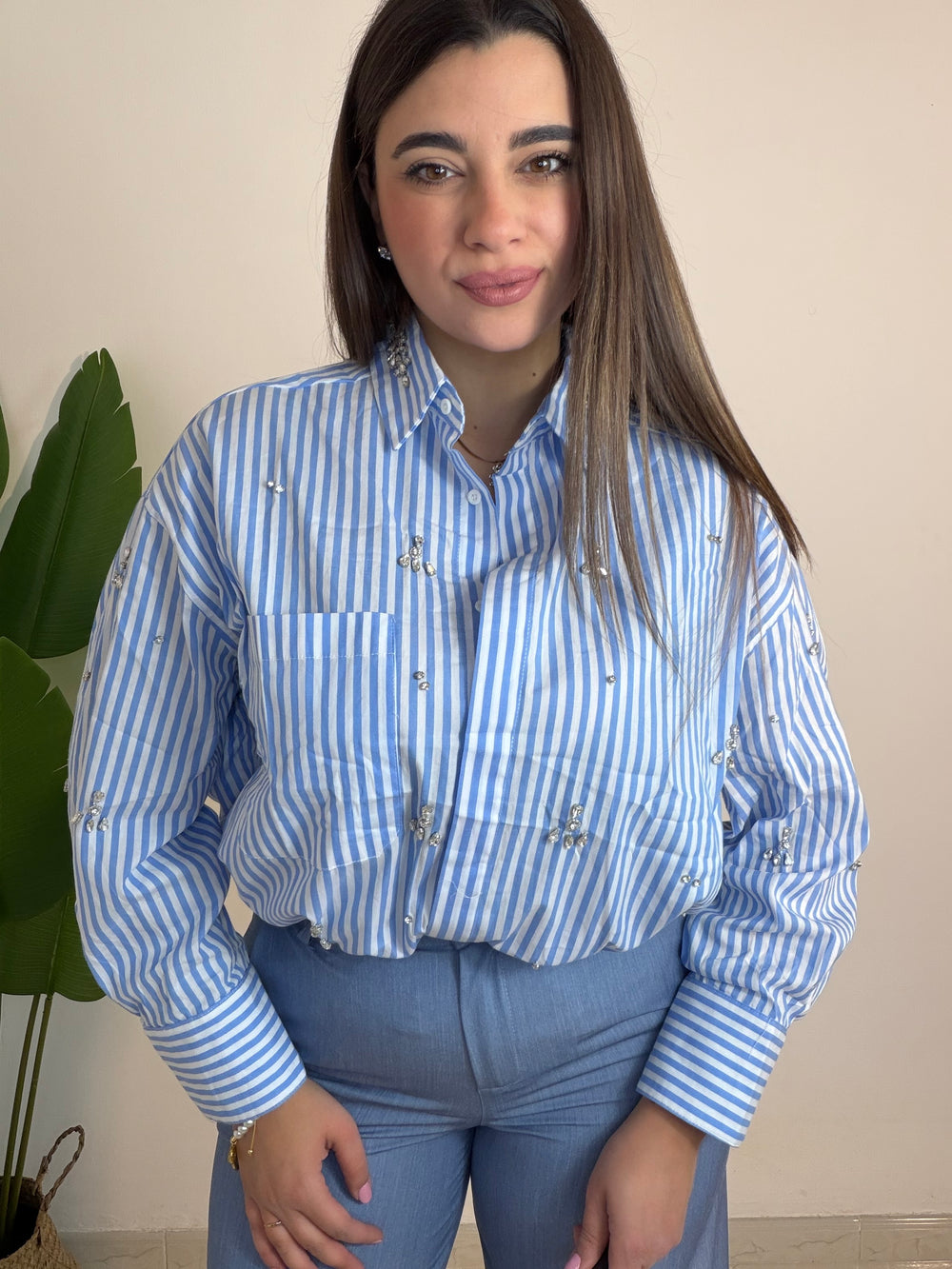 Camicia righe azzurra e bianca