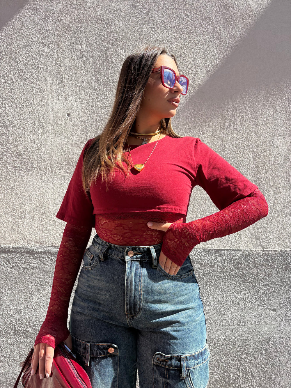 T-shirt pizzo bordeaux