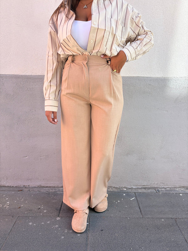 Camicia Righe Beige