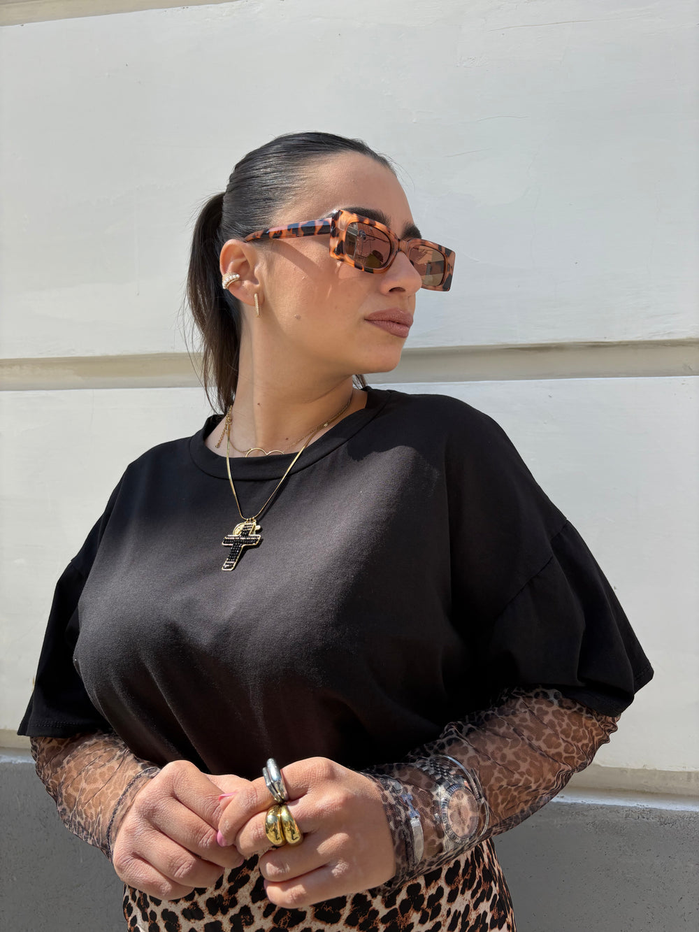 T-shirt manica animalier
